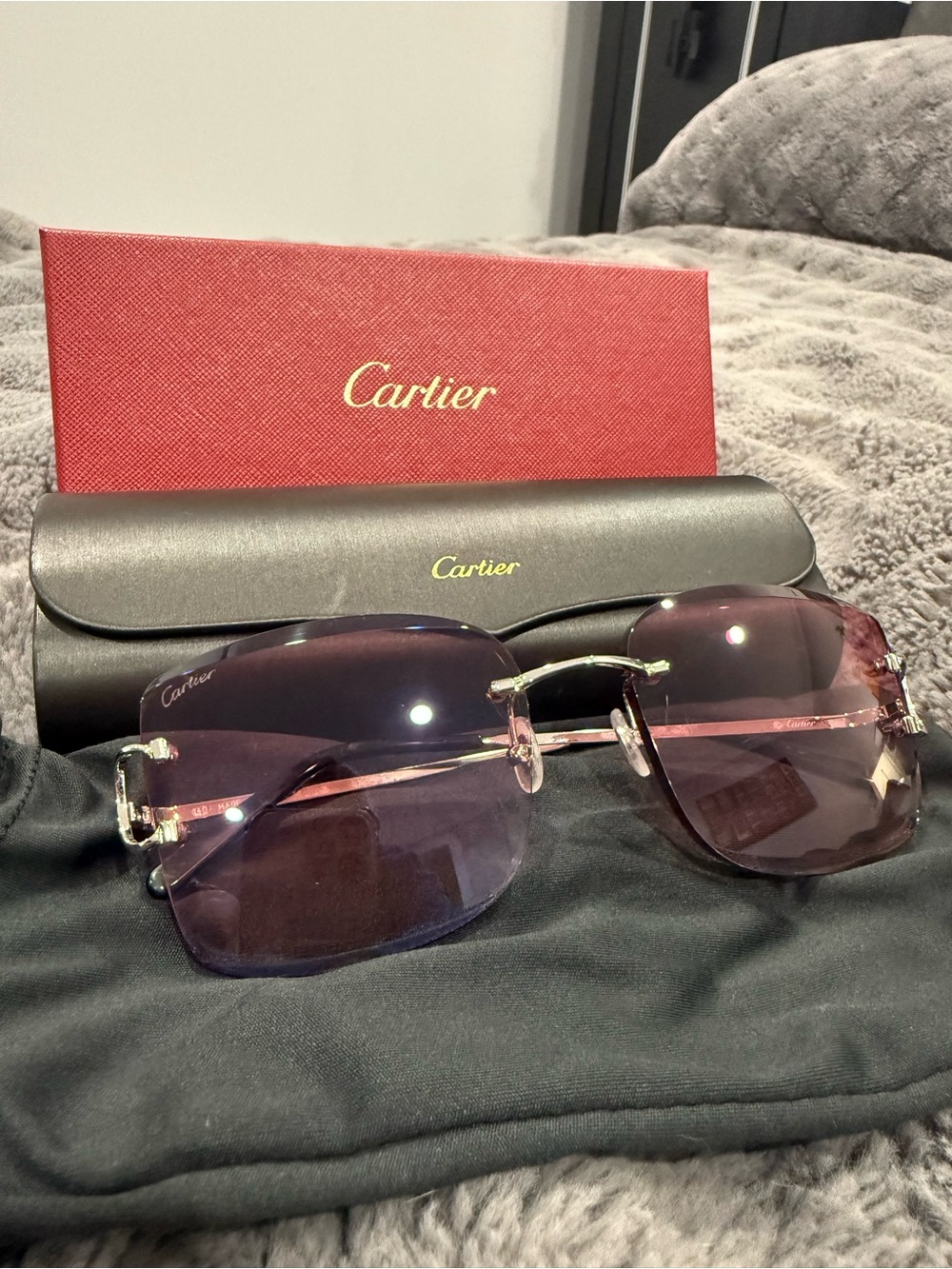 Cartier Rimless Sunglasses with Gradient Lenses and Gold Accents